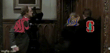 a man and a woman are standing in front of a door with the words let us out let us out