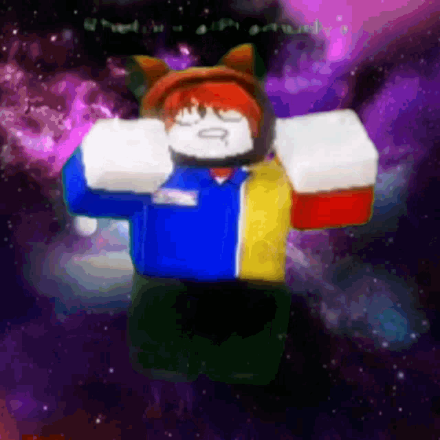 a cartoon character is holding a cooler in front of a galaxy .