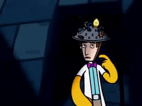 a cartoon character with a helmet on his head
