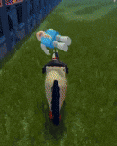 a person is riding a scooter on a grassy field .