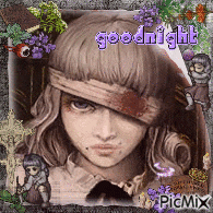a picture of a girl with a bandage on her head and the words goodnight