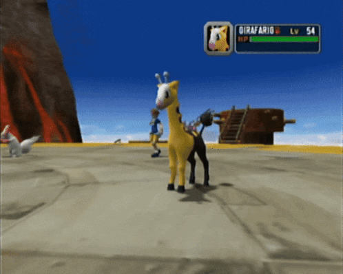 a video game screen shows a giraffe with lv 54