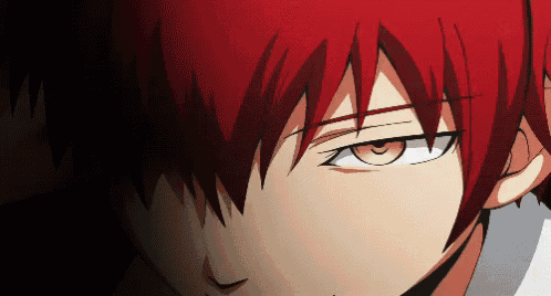 a close up of a red haired anime character 's face