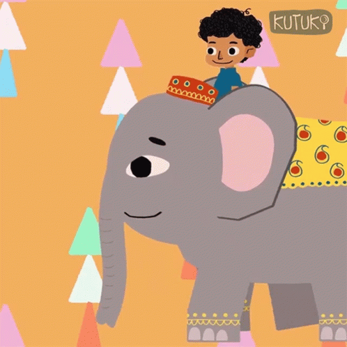 Riding Elephant Minku GIF - Riding Elephant Minku Kutu GIFs