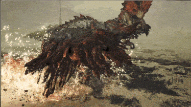 a painting of a monster with fire coming out of it 's tail