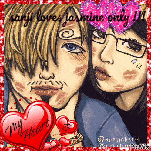 a drawing of a man and a woman with a heart that says my heart on it