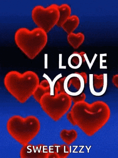 a blue background with red hearts and the words `` i love you '' .