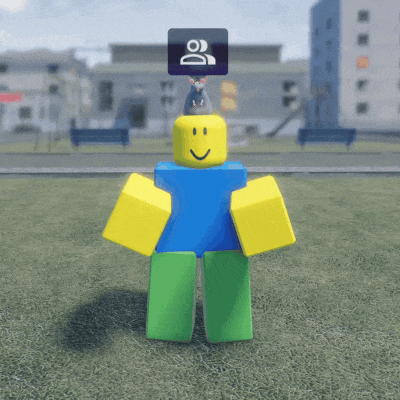 a roblox character is standing in a grassy field with a purple sign above his head that says " people "