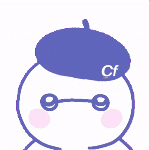 a cartoon character wearing a purple beret with the letters cf on it