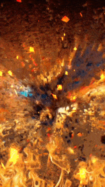 a painting of a volcano with flames coming out of the ground