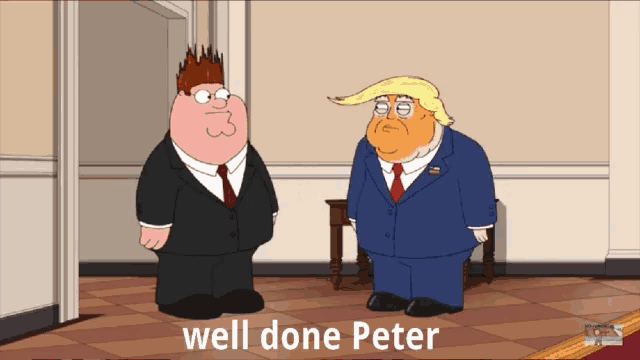 a cartoon of peter griffin and donald trump standing next to each other