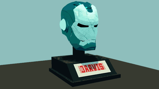 a 3d model of a helmet with a sign that says jarvis on it