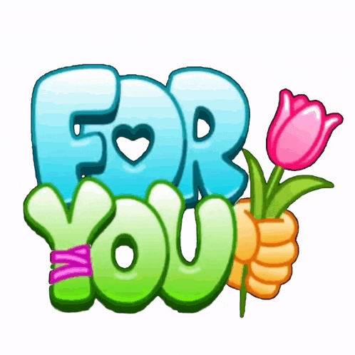 a cartoon drawing of the word for you with a pink flower