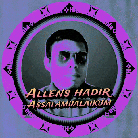 a purple circle with a picture of a man and the words allens hadir assalaamualaikum