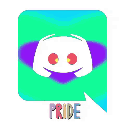 a discord icon with a rainbow background and the word pride below it