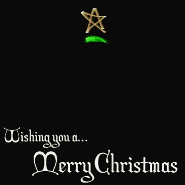 a green christmas tree with a star on top and the words wishing you a merry christmas below it