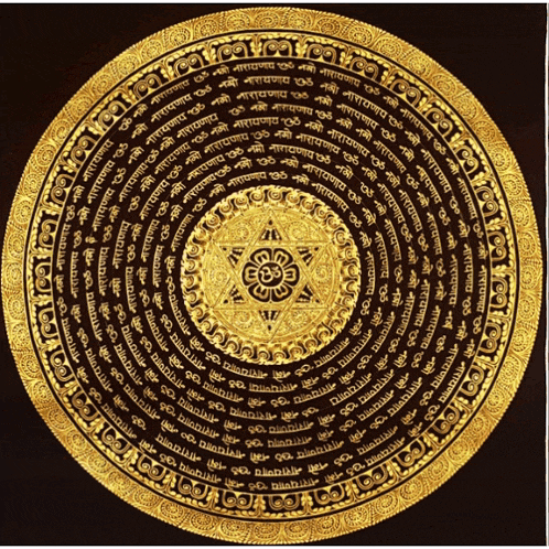 a gold and black circular design with the letters o and a star in the middle