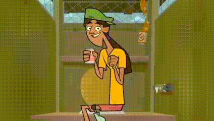 a cartoon character is sitting on the floor holding a can of soda .
