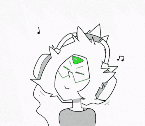 a black and white drawing of a person wearing headphones with a green face .