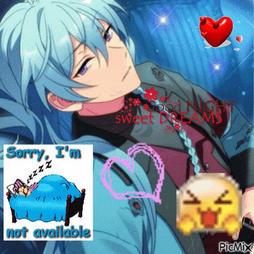 a sorry i 'm not available message with a picture of a boy sleeping
