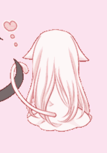 a cartoon of a girl with long white hair and a cat tail