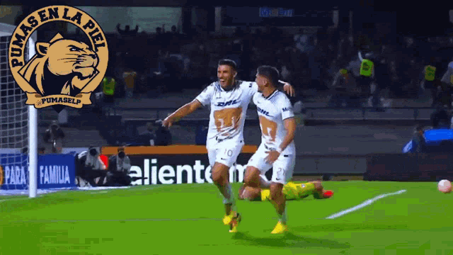 a pumas en la piel logo is displayed on a soccer field