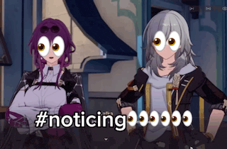 two anime characters are standing next to each other and the words #noticing are visible