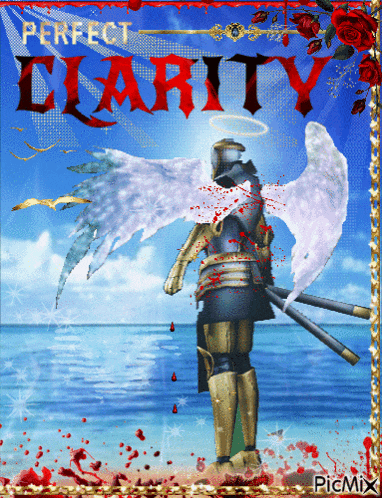 a picture of a knight with angel wings and the word perfect clarity