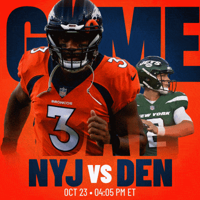 an advertisement for a game between broncos and jets