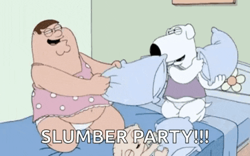 a cartoon of peter griffin and brian griffin having a pillow fight .