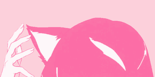 a drawing of a girl with pink hair and cat ears on a pink background