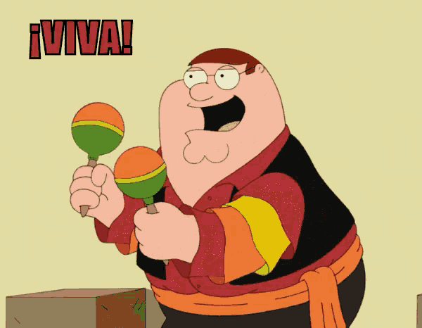 a cartoon of peter griffin holding maracas with the word viva written above him