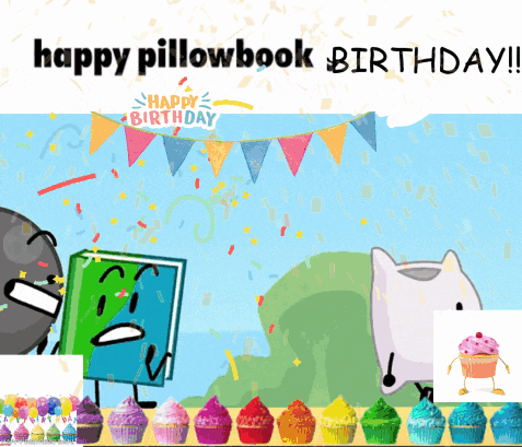 a happy pillowbook birthday greeting card with cupcakes and confetti