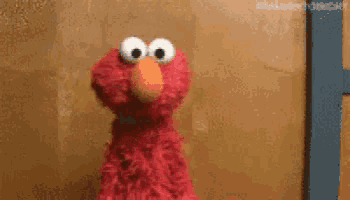 elmo from sesame street is looking at the camera