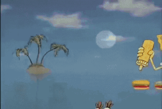 a cartoon character , spongebob squarepants , is standing next to another cartoon character .