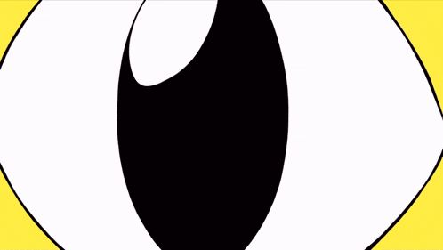 a close up of a cartoon eye in a yellow triangle