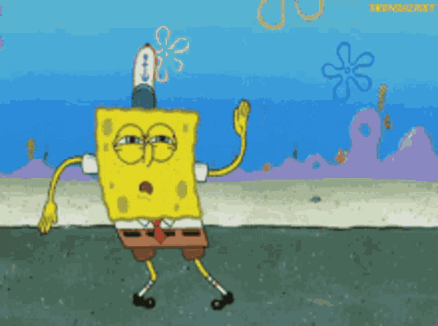 a cartoon of spongebob with a spongebob hat on