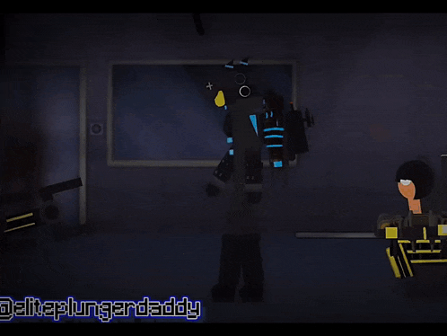 a cartoon drawing of a man holding a gun with the username @eliteplungerdaddy on the bottom