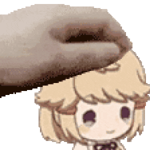 a hand is petting a cartoon character 's head