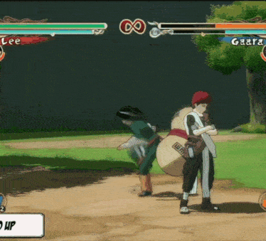a screenshot of a video game with lee and gaara fighting each other