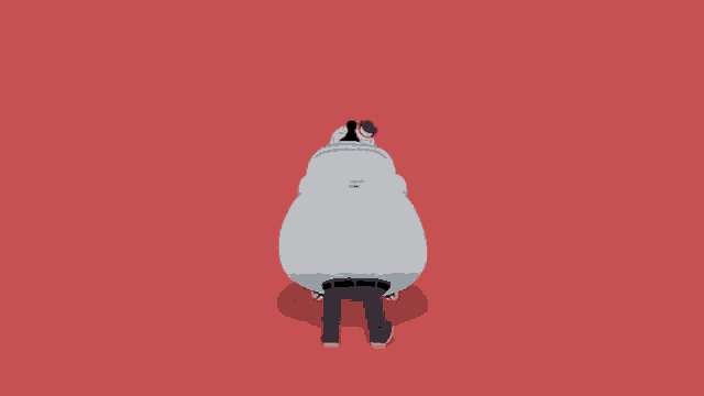 a cartoon of a man with a very large belly on a red background
