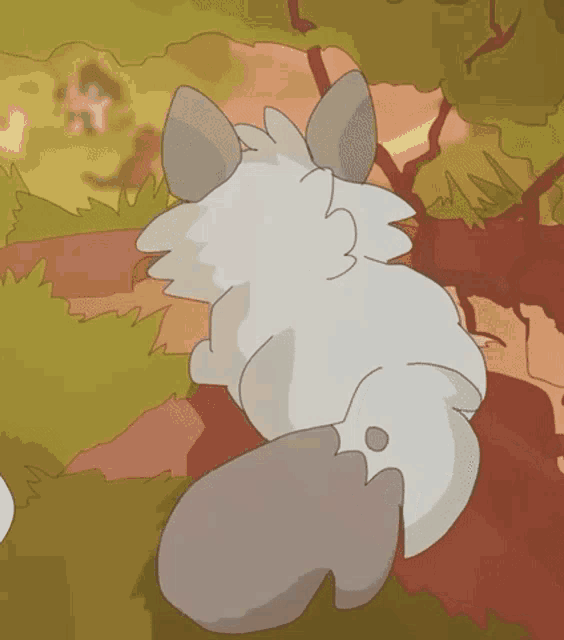 a cartoon drawing of a cat sitting in the grass looking at something .