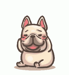 a cartoon french bulldog is standing on its hind legs with its tongue out .