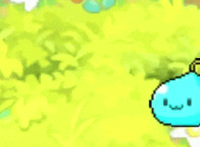 a pixel art drawing of a blue blob with a red mouth