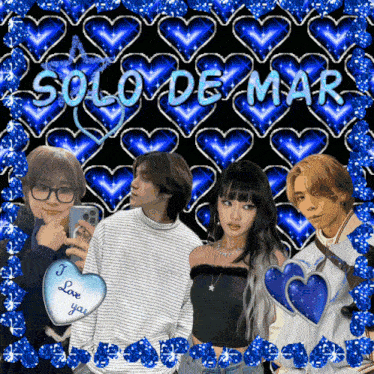 a group of people standing next to each other with the words solo de mar in the background