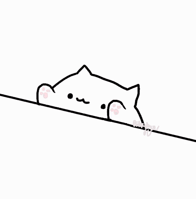 a drawing of a white cat with pink paws is on a wall