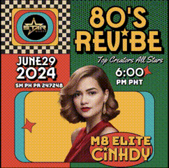 a poster for 80 's revibe with a woman in a red dress