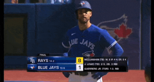 a baseball game between the rays and blue jays