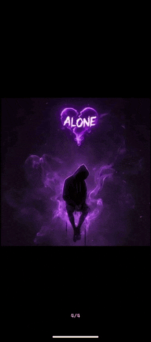 a picture of a person with a heart that says " alone "