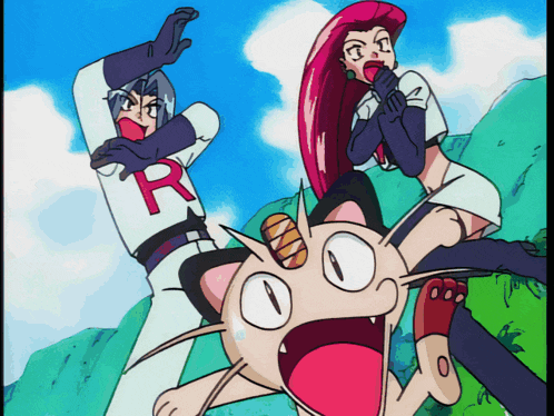 a cartoon drawing of a man and a cat with the letter r on their uniforms